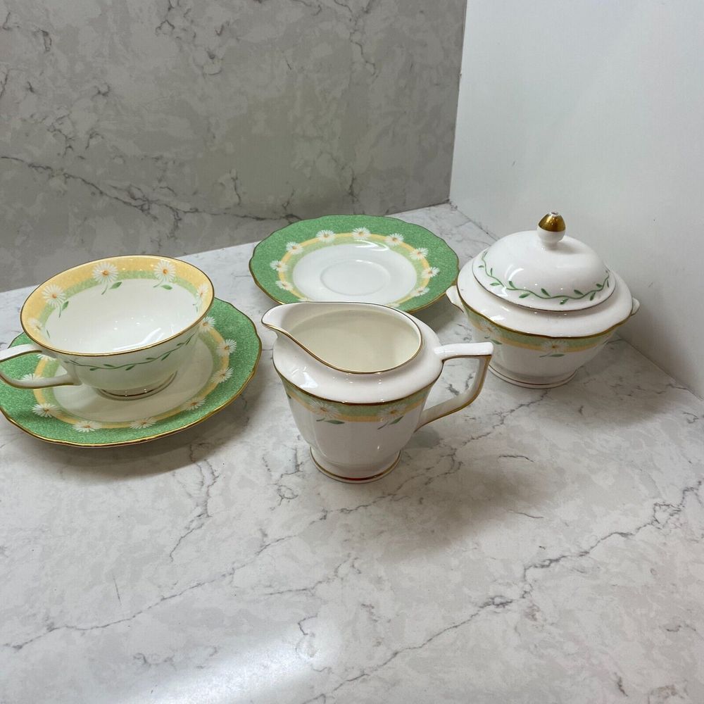 Vintage Mikasa Bone China Tea Cup Saucers Creamer Sugar Bowl with Cover